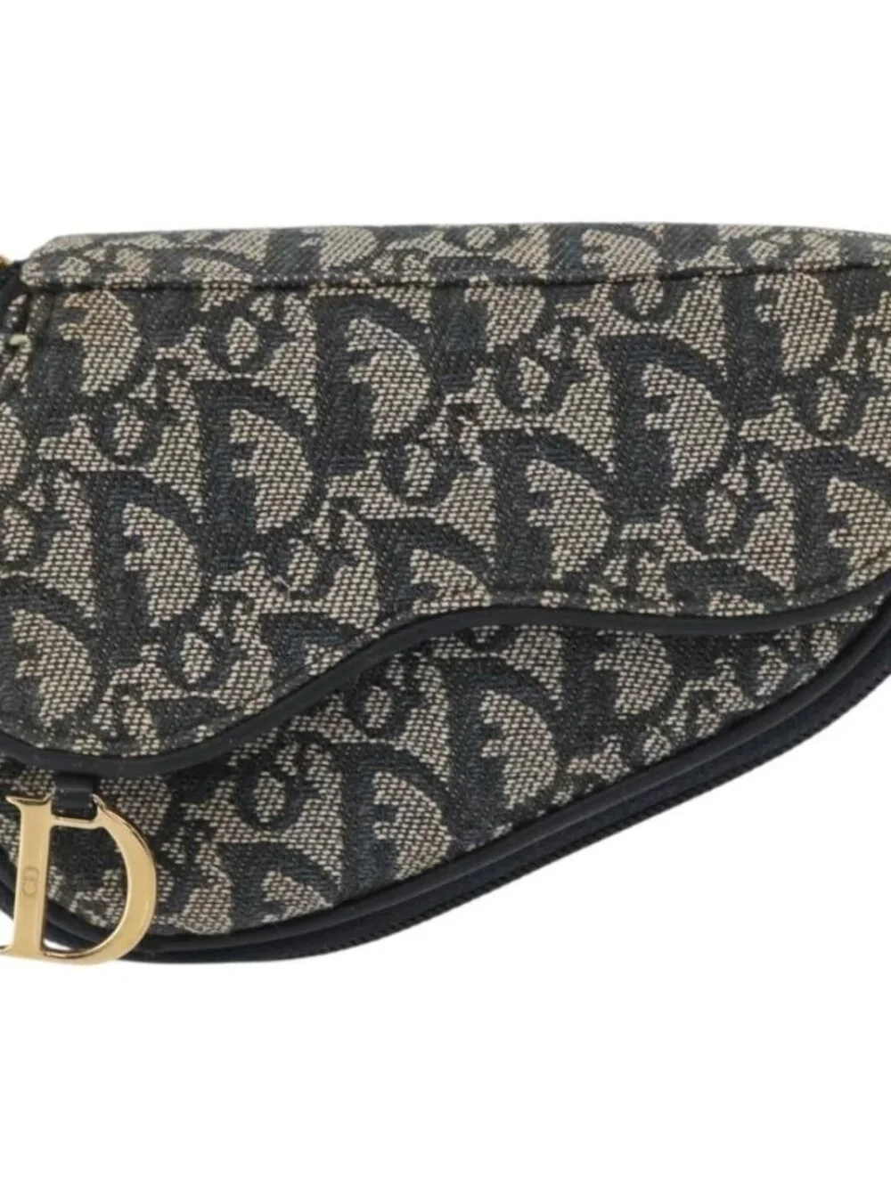 Christian Dior Trotter Canvas Saddle Pouch Navy Gold Auth 157216 - Picture 2 of 16